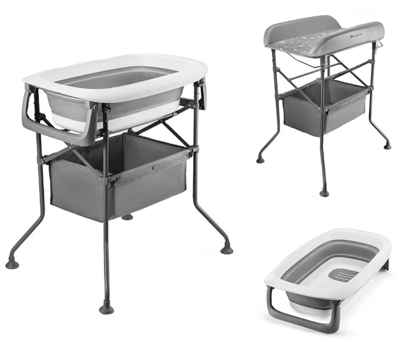 BUBBLY Badje met Verschoontafel - Multifunctioneel 5-in-1 Ontwerp - Opvouwbaar fra Kinderkraft i Grijs – produktbillede