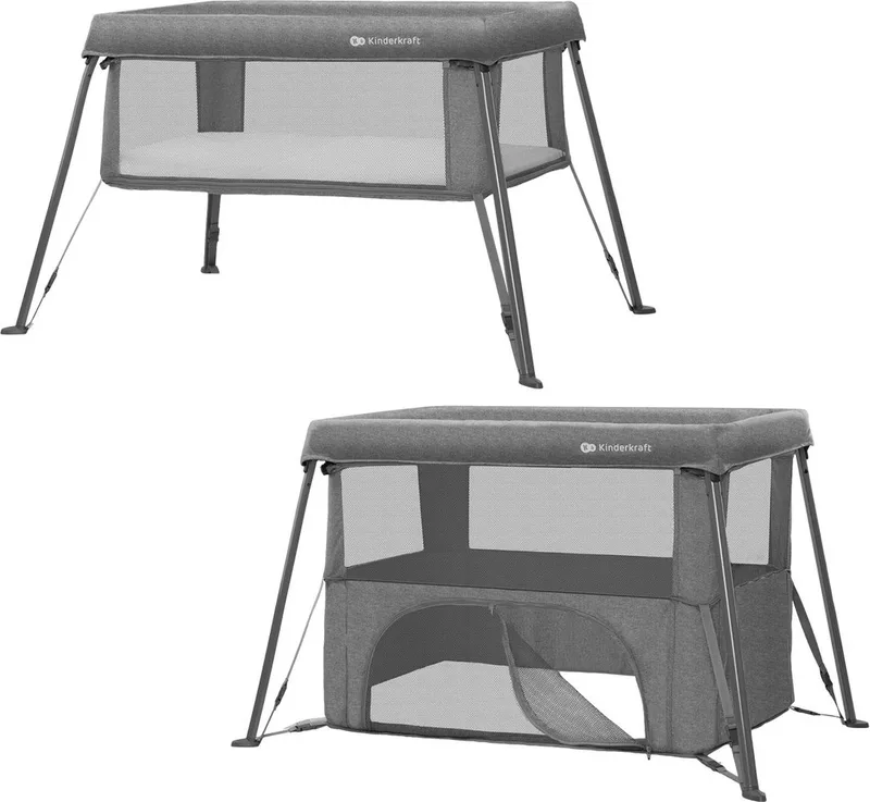 CAMI 3-in-1 Reisbedje en Wieg - Voor Pasgeborenen tot 3 Jaar - 2 Hoogte-instellingen, Lichtgewicht en Compact Inklapbaar van Kinderkraft in Grijs – productfoto