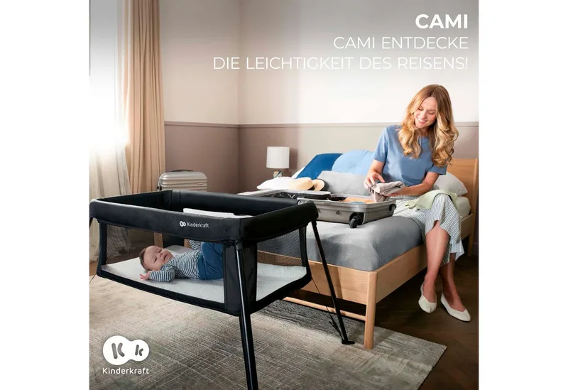 CAMI 3‑in‑1 Reisbed – Wieg & Reisbed – Lichtgewicht 5 kg – 2 Hoogte-instellingen – Reisrugzak Inclusief – Compact Inklapbaar by Kinderkraft in Black – product photo 2 of 5