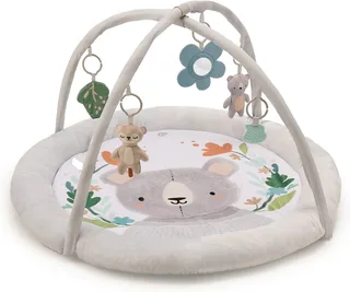 COZYPLAY Educatief Speelkleed - Met 2 Knuffels, Bijtring en Spiegeltje - Wasbaar, Compact en Draagbaar - Ø91 cm - Lichtgrijs by Kinderkraft in Grey – product photo 1 of 4
