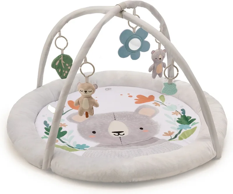 COZYPLAY Educatief Speelkleed - Met 2 Knuffels, Bijtring en Spiegeltje - Wasbaar, Compact en Draagbaar - Ø91 cm - Lichtgrijs by Kinderkraft in Grey – product photo 1 of 4