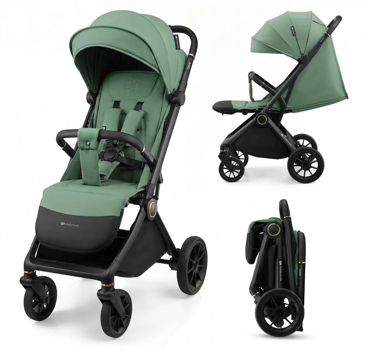 DAVE Buggy - Met één hand inklapbaar - Ligvlak 93 cm - Groen van Kinderkraft in Grijs – productfoto