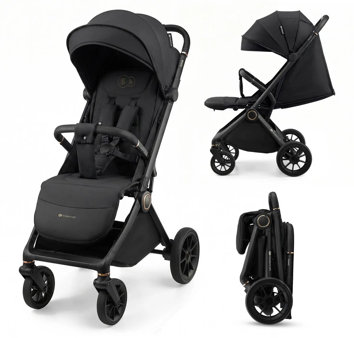 DAVE Buggy - Met één hand inklapbaar - Ligvlak 93 cm by Kinderkraft in Black – product photo