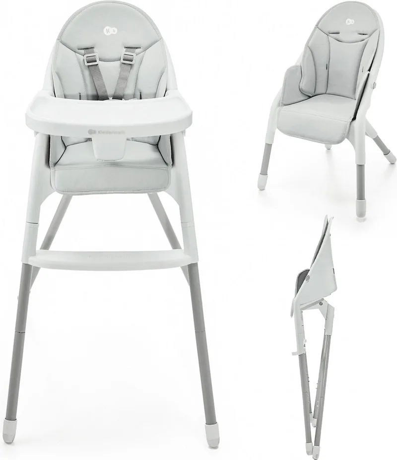 DINNLY Kinderstoel – Inklapbaar – 5-puntsgordel – Inclusief Dienblad – Vanaf 6 maanden – Lichtgrijs by Kinderkraft in Grijs – product photo