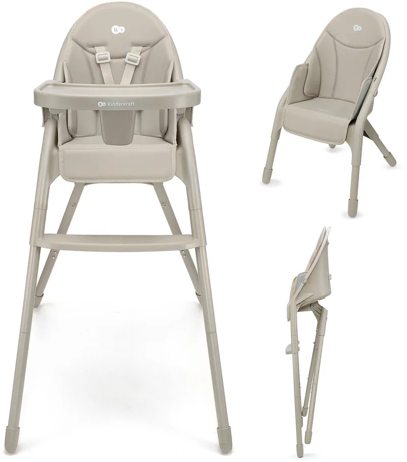 DINNLY Kinderstoel – Inklapbaar – 5-puntsgordel – Inclusief Dienblad – Vanaf 6 maanden van Kinderkraft in Beige – productfoto