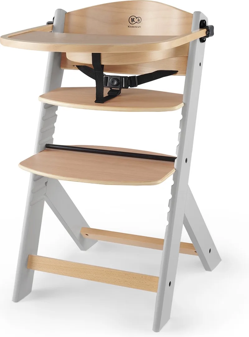 ENOCK - Houten Kinderstoel 3-in-1 - Hoge babystoel - Ergonomisch - Brede zitting - Grijs by Kinderkraft in Grijs;Hout – product photo