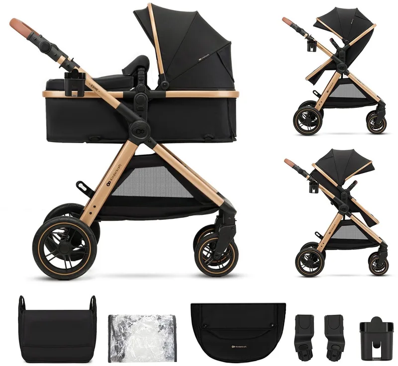ESME 2-in-1 – Kinderwagen met reiswieg en wandelzitje – Lekvrije terreinwielen – Tot 25 kg van Kinderkraft in Zwart – productfoto