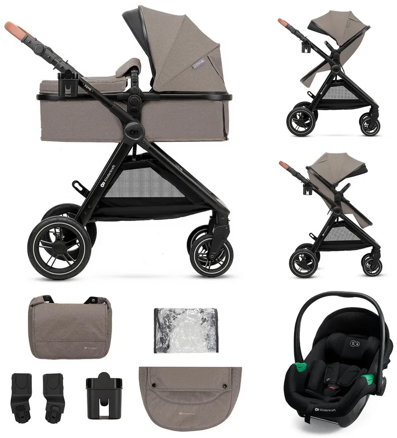 ESME PRO 3-in-1 – Kinderwagen met i-Size autostoel – Lekvrije terreinwielen van Kinderkraft in Beige – productfoto