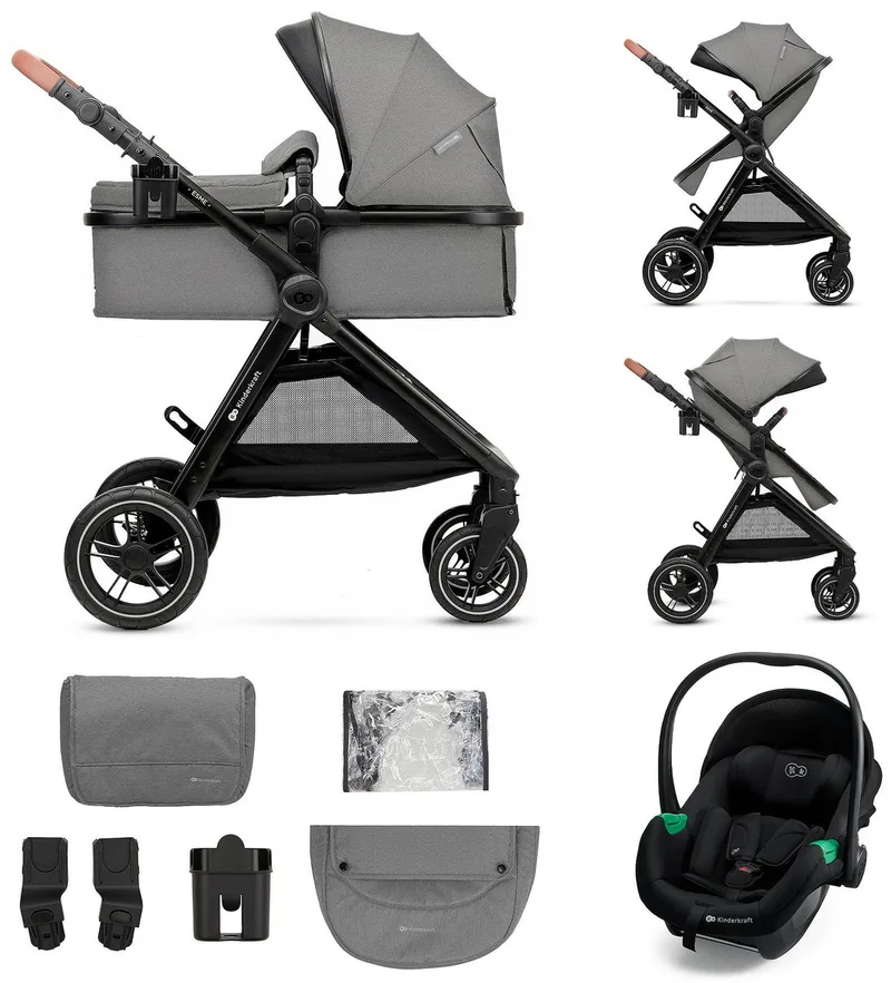 ESME PRO 3-in-1 – Kinderwagen – Reissysteem – Compact inklapbaar met zitje från Kinderkraft i Grijs – produktbild