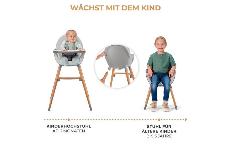 FINI 2 Kinderstoel 2-in-1 – Vanaf 6 maanden - Eetstoel - Dubbel eetblad - Makkelijk schoon von Kinderkraft in Grau – Produktfoto 4 von 5