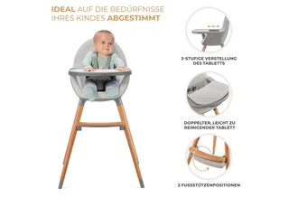 FINI 2 Kinderstoel 2-in-1 – Vanaf 6 maanden - Eetstoel - Dubbel eetblad - Makkelijk schoon von Kinderkraft in Grau – Produktfoto 5 von 5