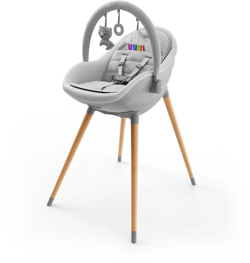 FINI UP Kinderstoel 3‑in‑1 – Kunstlederen Bekleding – Verstelbare Tray – Ligstoeltje - Omzetbaar naar Speelfauteuil – Vvan de geboorte tot 20 kg by Kinderkraft in Grijs – product photo