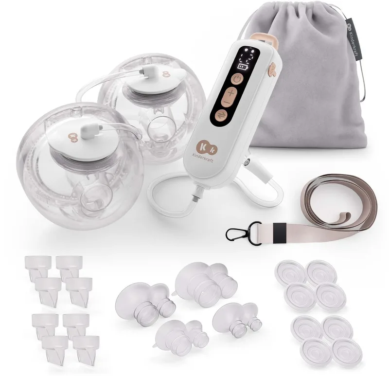GENTLEFLOW Hands-Free Dubbele Borstkolf – Elektrische – Draadloos & Zeer Stil - Drievoudig Systeem met 9 Niveaus - Licht – 2 x 180 ml Reservoir – 4 Borstschilden (17–24 mm) från Kinderkraft i Goud – produktbild