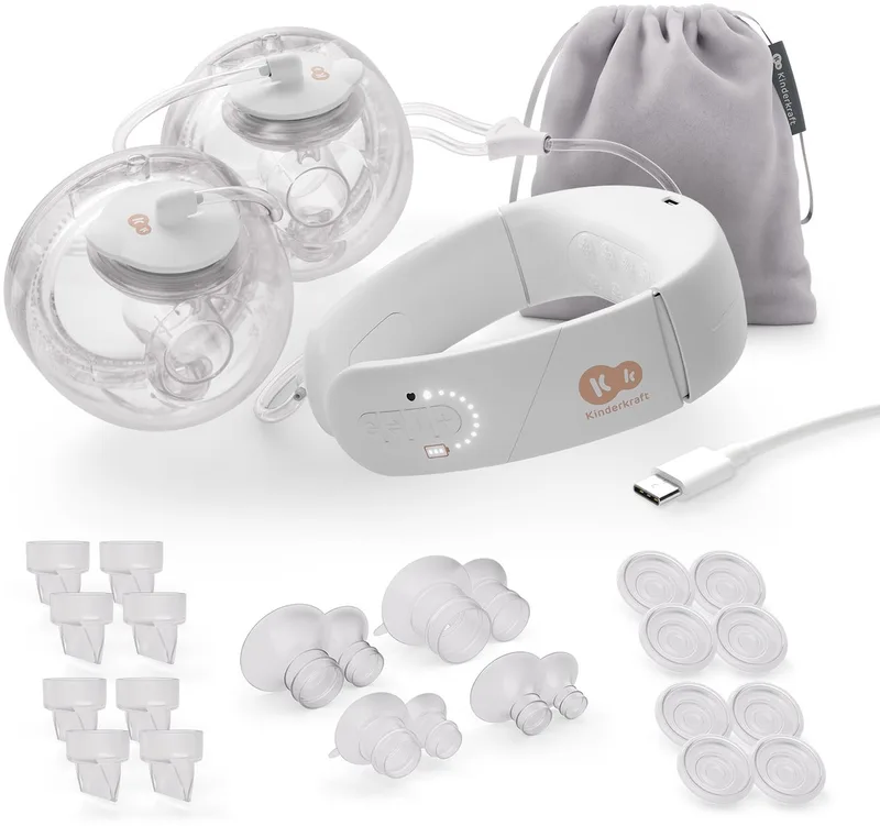 GENTLENEST Hands-Free Dubbele Borstkolf - Drievoudig Systeem met 9 Niveaus – 4 Borstschilden - Gris by Kinderkraft in Wit – product photo