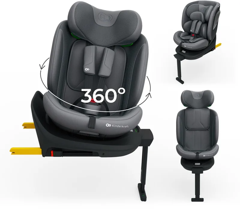 I-360 2 PLUS Autostoel – 40-150 cm i-Size – Met Isofix – Groep 0/1/2/3 – Tot 12 Jaar by Kinderkraft in Grijs – product photo