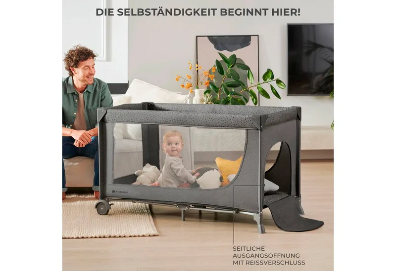 JOY 2 - Reisbed 2-in-1 - Voor baby's tot 15 kg - Compact inklapbaar - Met draagtas von Kinderkraft in Grau – Produktfoto 5 von 5