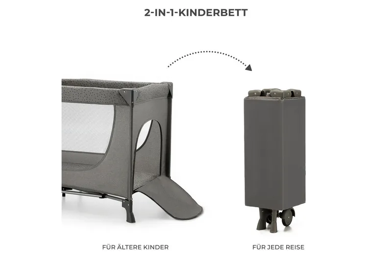 JOY 2 - Reisbed 2-in-1 - Voor baby's tot 15 kg - Compact inklapbaar - Met draagtas von Kinderkraft in Grau – Produktfoto 2 von 5