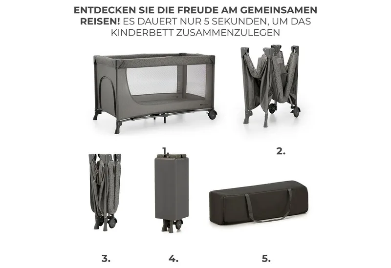 JOY 2 - Reisbed 2-in-1 - Voor baby's tot 15 kg - Compact inklapbaar - Met draagtas von Kinderkraft in Grau – Produktfoto 3 von 5