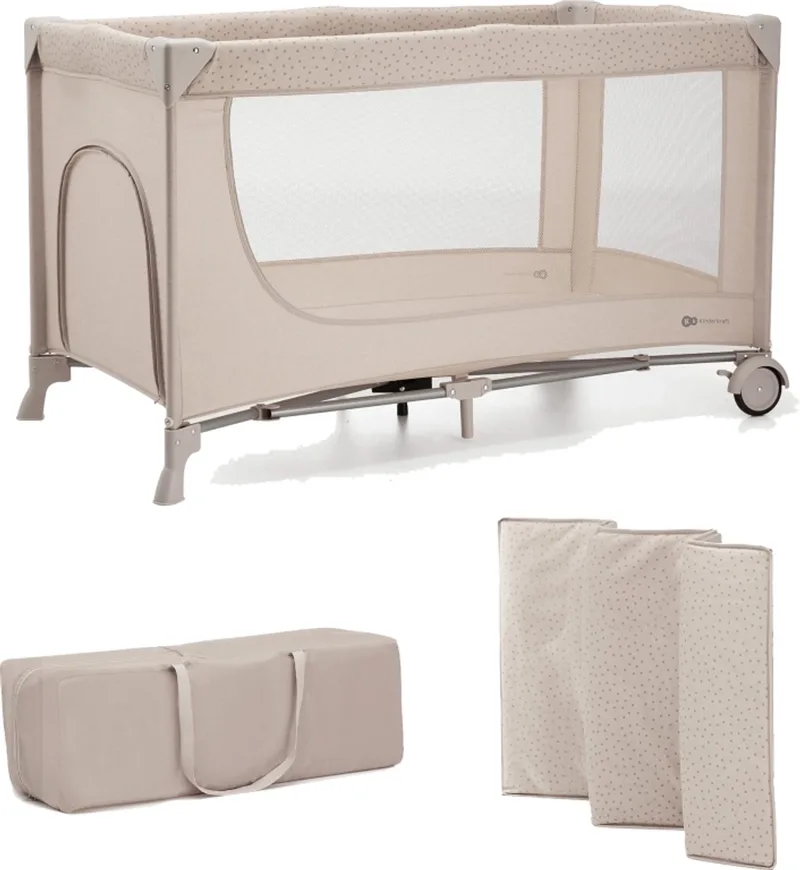 JOY 2 - Reisbed 2-in-1 - Voor baby's tot 15 kg - Snel en eenvoudig inklapbaar de Kinderkraft en Beige – photo produit
