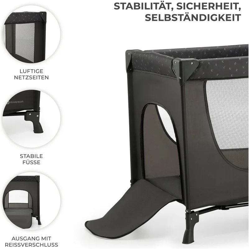 JOY LIGHT - Reisbed 2-in-1 - Voor baby's tot 15 kg - Snel en eenvoudig inklapbaar - Grijs by Kinderkraft in Dark grey – product photo 2 of 5