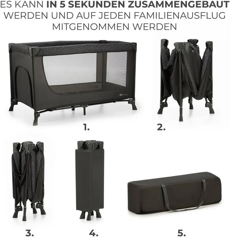 JOY LIGHT - Reisbed 2-in-1 - Voor baby's tot 15 kg - Snel en eenvoudig inklapbaar - Grijs by Kinderkraft in Dark grey – product photo 3 of 5