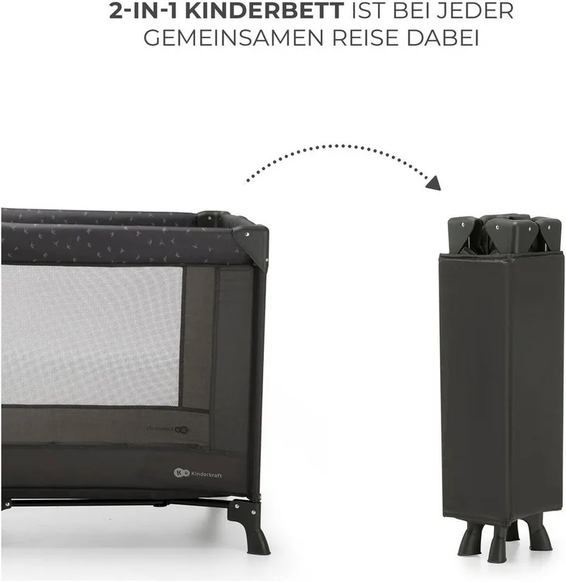 JOY LIGHT - Reisbed 2-in-1 - Voor baby's tot 15 kg - Snel en eenvoudig inklapbaar - Grijs by Kinderkraft in Dark grey – product photo 5 of 5