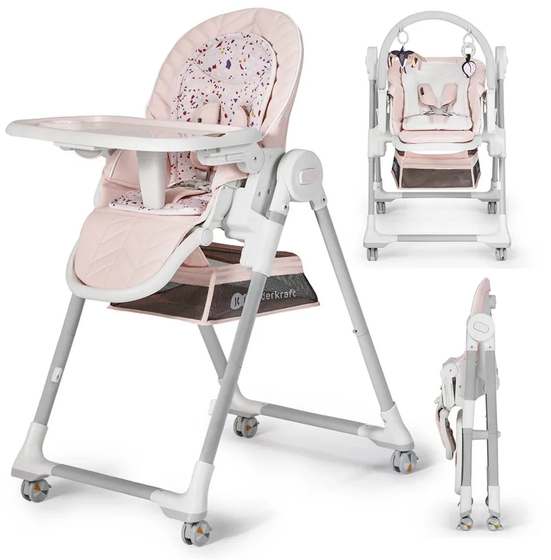 LASTREE 2-in-1 Wip- en Kinderstoel - Voor Baby’s tot 15 kg - Verstelbare Rugleuning, Voetsteun en Hoogte, Inclusief Speeltjes de Kinderkraft en Roze – photo produit