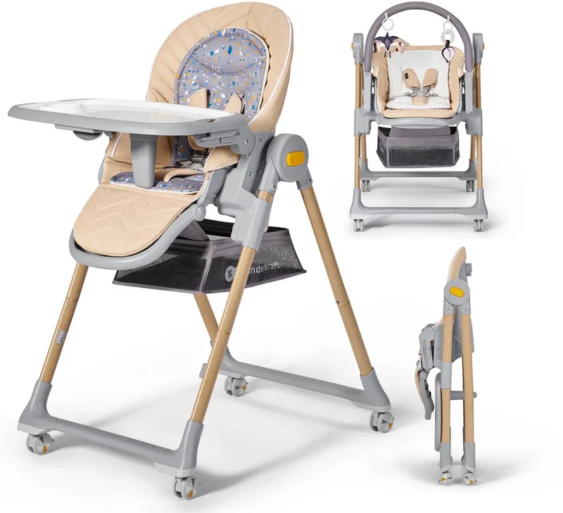 LASTREE – 2-in-1 Wipstoel en Kinderstoel – 5 Hoogte-instellingen – Inclusief Speeltjes – Makkelijk te Reinigen – Tot 15 kg by Kinderkraft in Beige – product photo