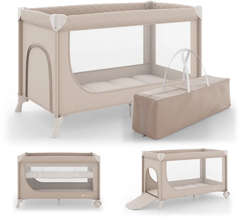 LEODY UP - Campingbedje - 2-in-1 - Snel Inklapbaar - Verstelbare Bodemhoogte - Beige de Kinderkraft en Beige/Beige – photo produit
