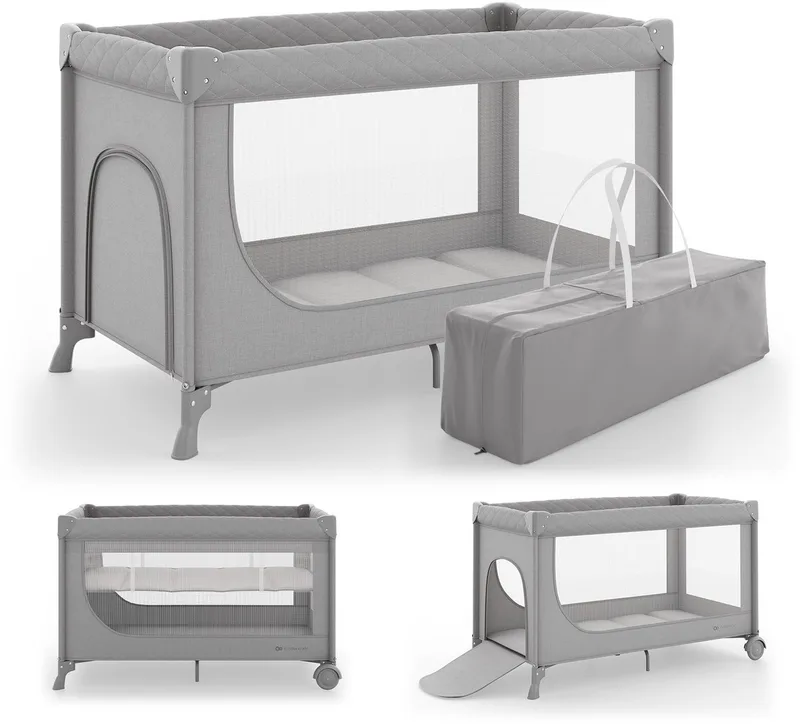 LEODY UP - Campingbedje - Inklapbaar - Met Zij-ingang - Ventilerende Mesh Zijkanten - Grijs by Kinderkraft in Grijs/Grijs – product photo