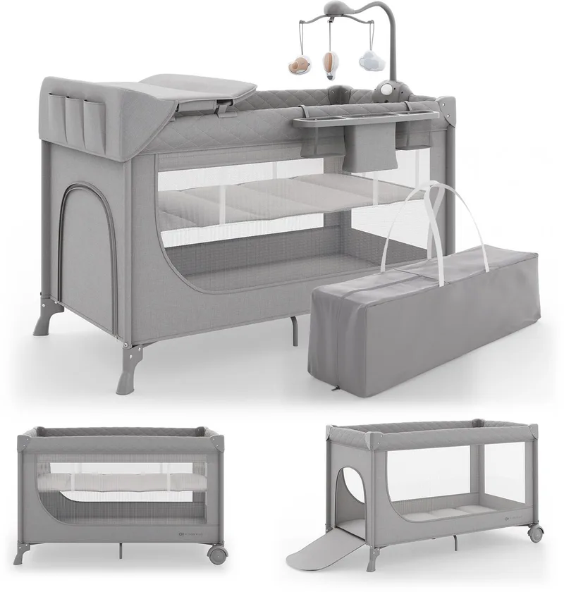 LEODY UP - Campingbedje - Snel Inklapbaar - Inclusief Verschoontafel en Draagtas by Kinderkraft in Grijs – product photo