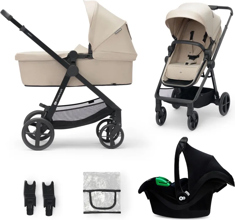 NEWLY - Kinderwagen - 3-in-1 - Lichtgewicht 7,5 kg - Met Autostoeltje by Kinderkraft in Beige – product photo