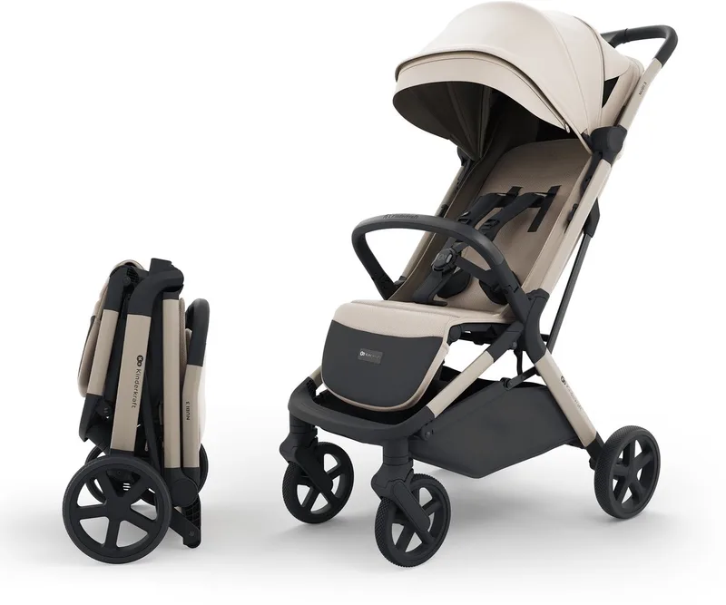 NUBI 3 Buggy – Lichtgewicht & Automatisch Inklapbaar – Tot 27 kg – Verstelbare Rugleuning fra Kinderkraft i Beige – produktbillede