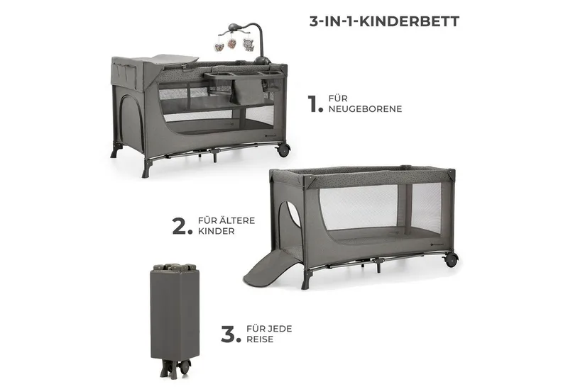 Reisebett JOY 2 3in1 by Kinderkraft in Grey – product photo 2 of 5