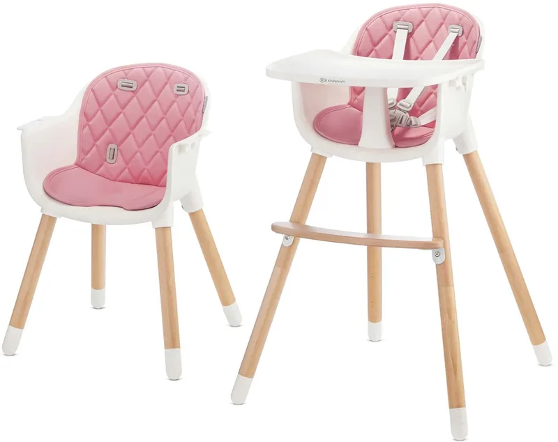 SIENNA 2-in-1 Kinderstoel - Voor Kinderen tot 20 kg - Verwijderbaar Dienblad, Verstelbare 5-Punts Gordel en Antislip Voetjes by Kinderkraft in Roze – product photo