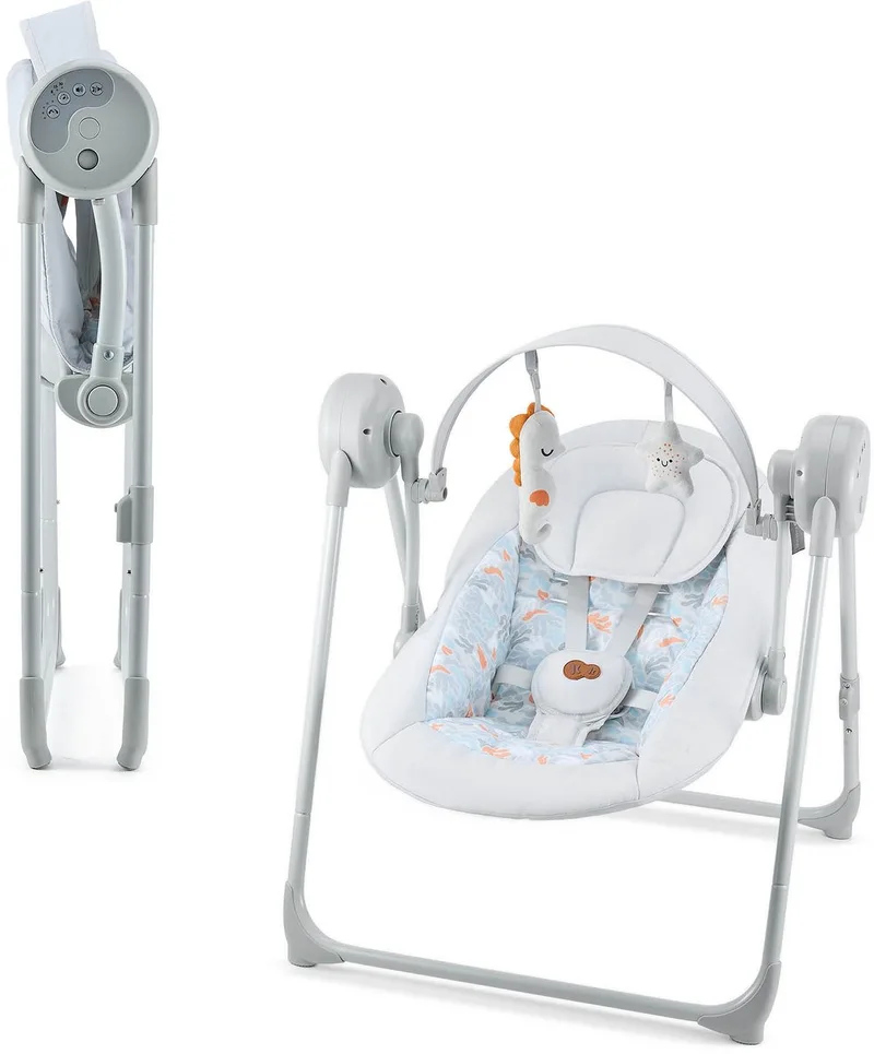 SWINGEE Elektrische Babyschommel en Wipstoel - 5 Snelheden, 8 Melodieën, Timer 8/15/30 min - 2 Zitposities, Veiligheidsharnas de Kinderkraft en Grijs – photo produit