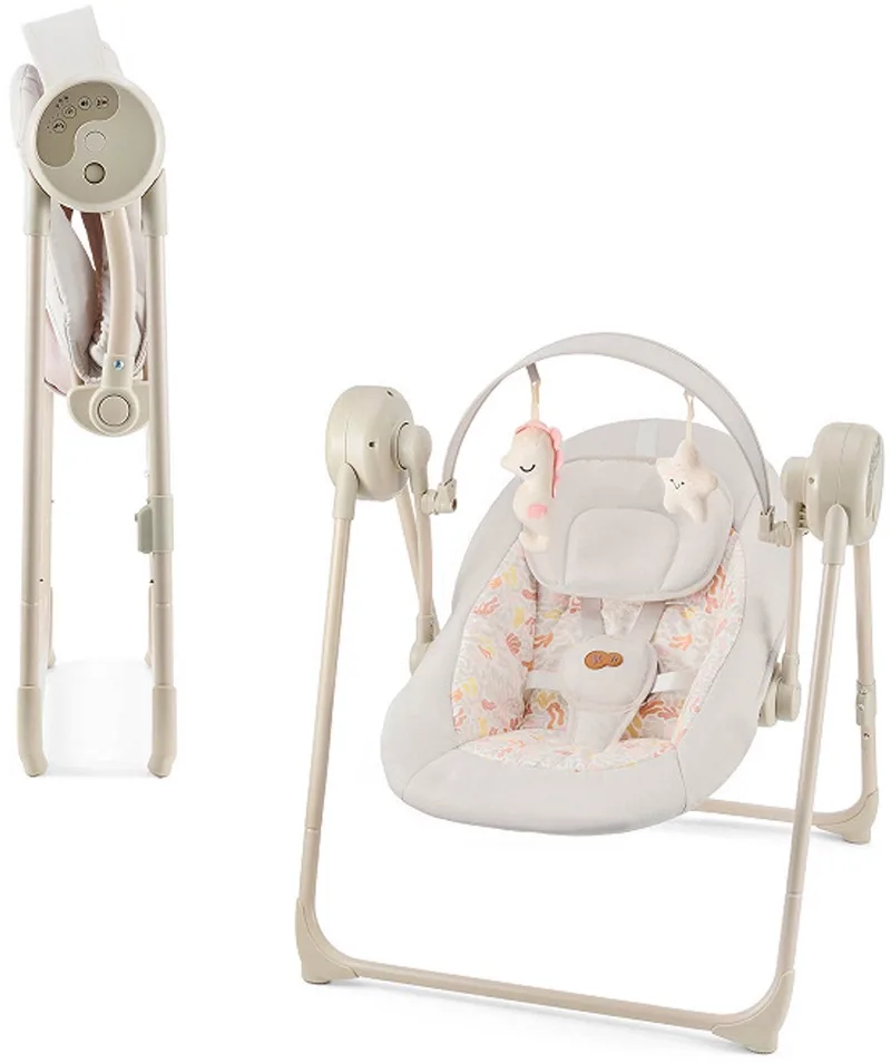 SWINGEE Wipstoel & Babyschommel – Elektrisch 2-in-1 – 5 Snelheden, 8 Melodieën, Timer – Opvouwbaar & Lichtgewicht 3,7 kg – 2 Zitposities van Kinderkraft in Beige – productfoto