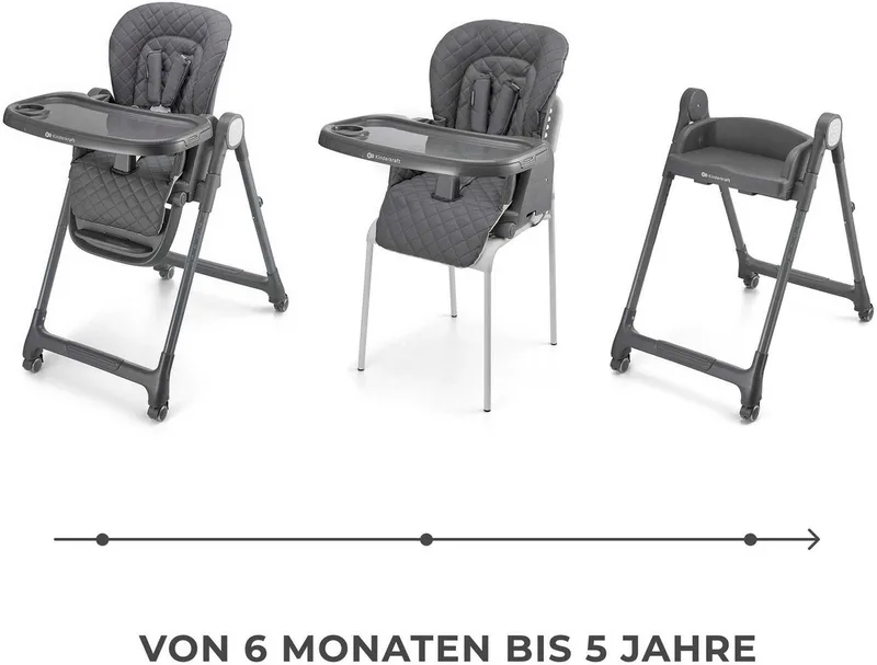 TULO 3-in-1 Meegroei Kinderstoel - Voor 6 Maanden tot 25 kg - Verstelbare Hoogte, Rugleuning en Voetsteun - Afneembare Tafel en 5-Puntsgordel by Kinderkraft in Grey – product photo 2 of 5