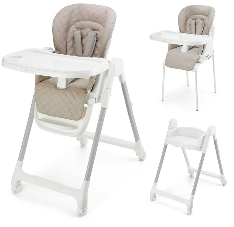 TULO 3-in-1 Meegroei Kinderstoel - Voor 6 Maanden tot 25 kg - Verstelbare Hoogte, Rugleuning en Voetsteun - Afneembare Tafel en 5-Puntsgordel by Kinderkraft in Beige – product photo