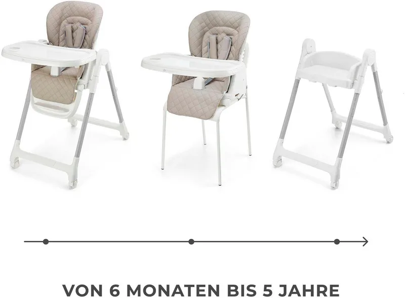 TULO 3-in-1 Meegroei Kinderstoel - Voor 6 Maanden tot 25 kg - Verstelbare Hoogte, Rugleuning en Voetsteun - Afneembare Tafel en 5-Puntsgordel by Kinderkraft in Beige – product photo 2 of 5