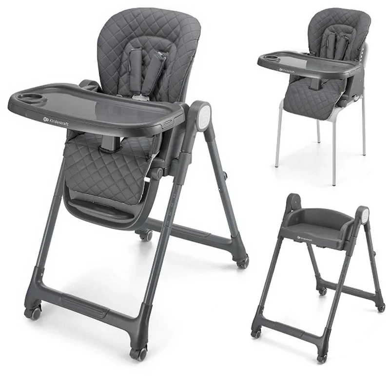 TULO 3-in-1 Meegroei Kinderstoel - Voor 6 Maanden tot 25 kg - Verstelbare Hoogte, Rugleuning en Voetsteun - Afneembare Tafel en 5-Puntsgordel de Kinderkraft en Grijs – photo produit