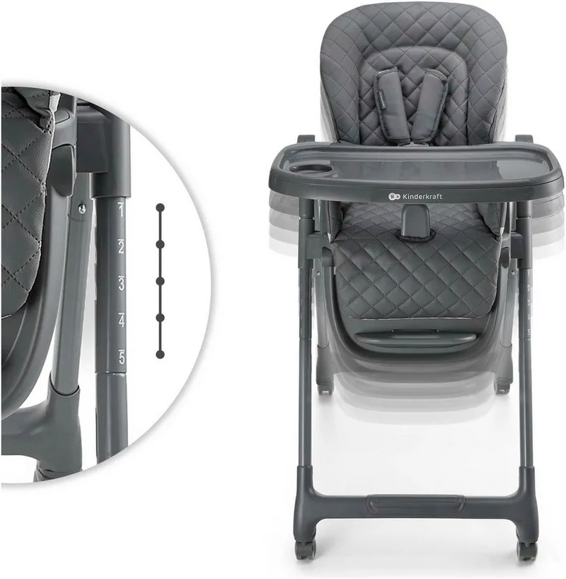 TULO 3-in-1 Meegroei Kinderstoel - Voor 6 Maanden tot 25 kg - Verstelbare Hoogte, Rugleuning en Voetsteun - Afneembare Tafel en 5-Puntsgordel by Kinderkraft in Grey – product photo 3 of 5