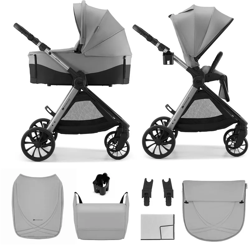 VESTO 2 – 2-in-1 kinderwagen – Reiswieg EN1466 draagbaar – Memory buttons 1-hand wissel – tot 22 kg by Kinderkraft in Grijs – product photo