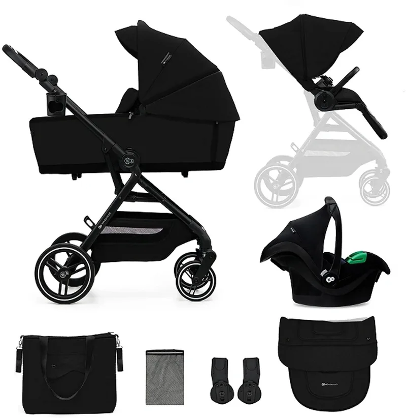 YOXI 3-in-1 Kinderwagen – Van Geboorte tot 22 kg – Reiswieg, Wandelzitje & MINK PRO i-Size Autostoel by Kinderkraft in Zwart – product photo
