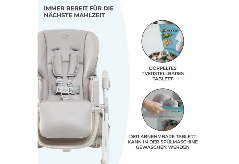 YUMMY Hoge Kinderstoel – Ergonomisch & Comfortabel – Verstelbare Rugleuning & Hoogte – Opvouwbaar – Voetensteun – Afneembaar Eetblad by Kinderkraft in Grey – product photo 4 of 5