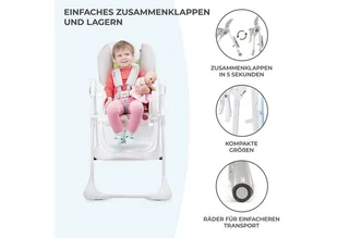 YUMMY Hoge Kinderstoel – Ergonomisch & Comfortabel – Verstelbare Rugleuning & Hoogte – Opvouwbaar – Voetensteun – Afneembaar Eetblad by Kinderkraft in Grey – product photo 2 of 5