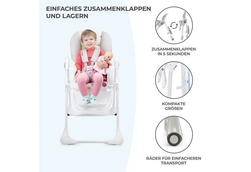YUMMY Hoge Kinderstoel – Ergonomisch & Comfortabel – Verstelbare Rugleuning & Hoogte – Opvouwbaar – Voetensteun – Afneembaar Eetblad by Kinderkraft in Grey – product photo 2 of 5