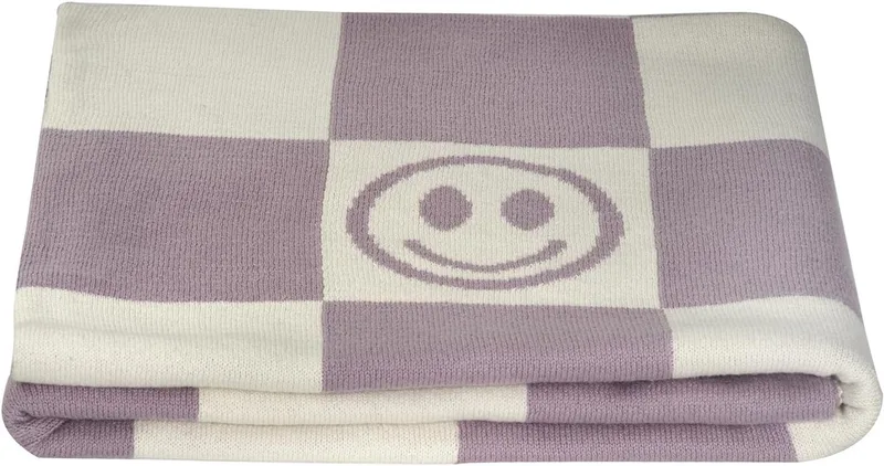 Merkloze Baby Deken Smiley Katoen 80x100 cm - Zacht & Knus van Kindsgut in Paars, Wit – productfoto