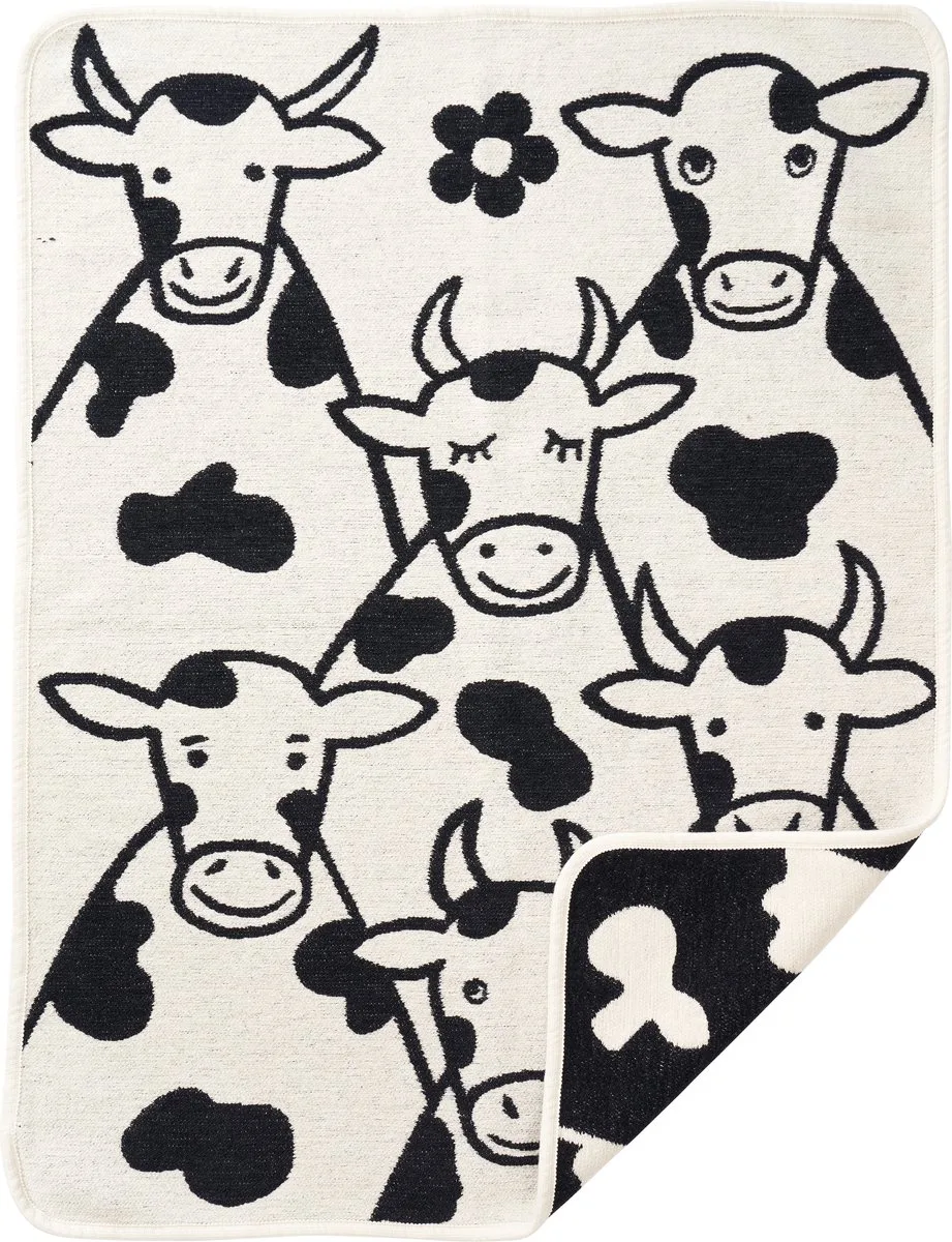 wiegdeken eco katoen MUU - koe zwart de Klippan en Noir, Blanc – photo produit