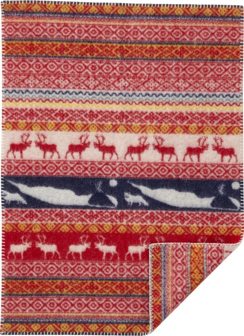 wiegdeken eco wol Sarek multi colour rood by Klippan in Red, Multicolour – product photo